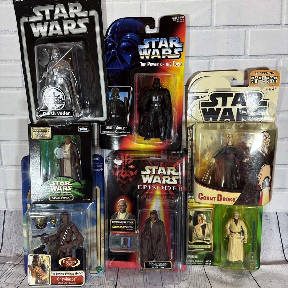 Star Wars Action Figure Lot Darth Vader Mace Windu Obi-Wan Dooku Chewbacca NEW